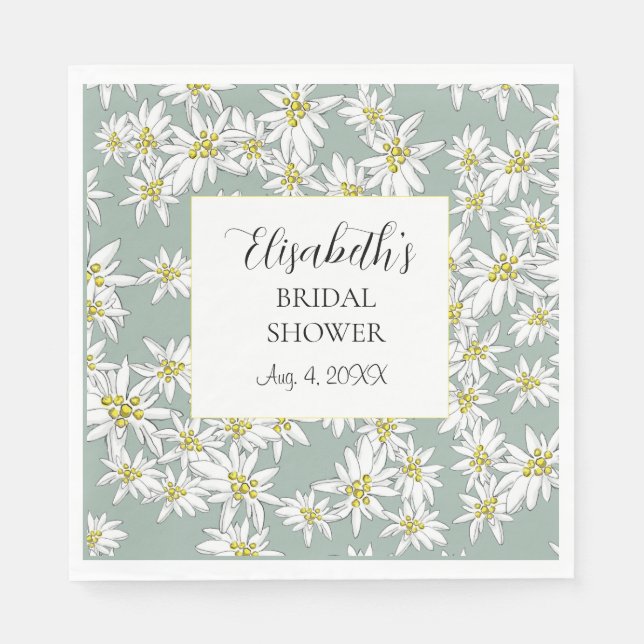 Servilleta De Papel Edelweiss Ilustrada a Mano Acuarela Personalizada (Anverso)