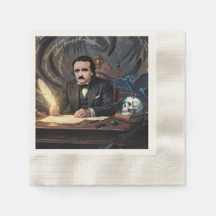 Servilleta De Papel Edgar A. Poe Componiendo El Cuervo En Sueños Gótic