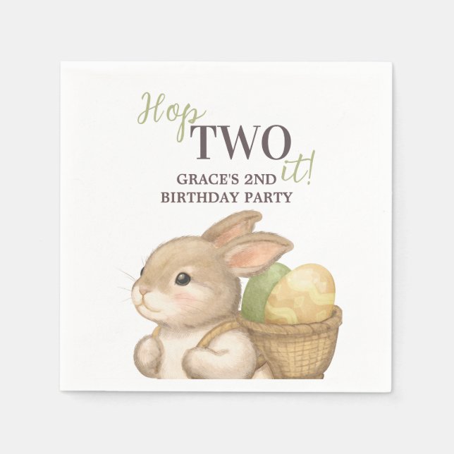 Servilleta De Papel Editable Hop Two It Easter 2nd Birthday Bunny (Anverso)