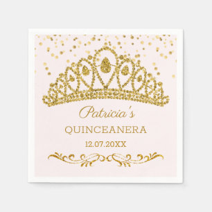 Servilleta De Papel Efecto purpurina de oro tiara, confetti Quinceaner