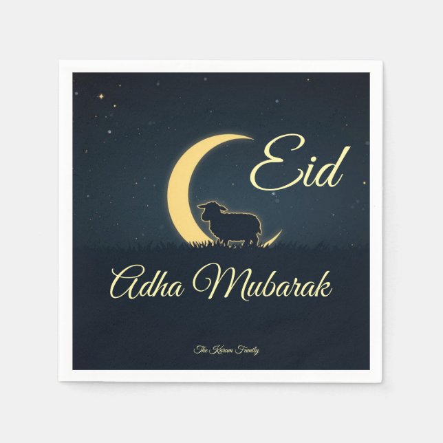 Servilleta De Papel Eid  Al Adha Dark Blue Sheep  Dinner  (Anverso)