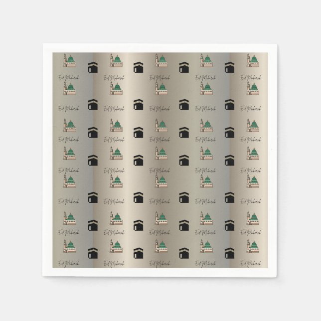 Servilleta De Papel Eid Mubarak Napkins – Gold Kaaba & Masjid Nabawi (Anverso)