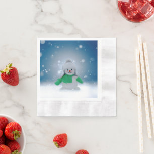 Servilleta De Papel El adorable personaje de muñeco de nieve de Navida