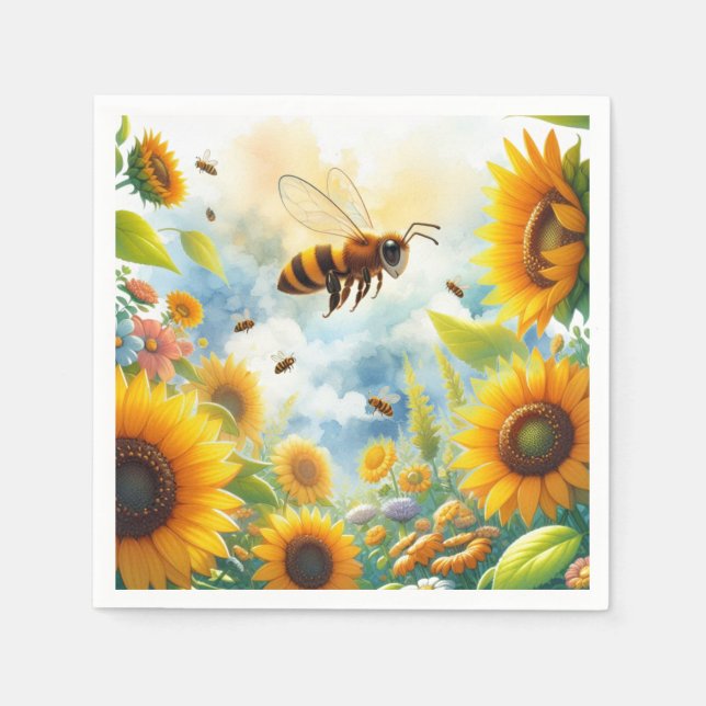 Servilleta De Papel El ambiente del Busy Bee Sunflower Garden (Anverso)