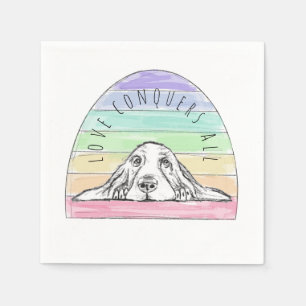 Servilleta De Papel el amor conquista todo perro arcoíris basset hound