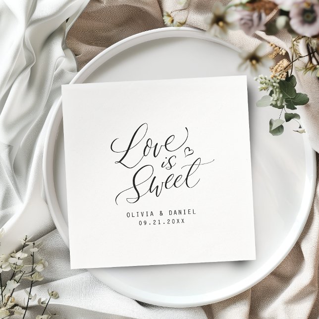 Servilleta De Papel "el amor es dulce", boda de caligrafía moderna ("love is sweet" modern calligraphy wedding napkins)
