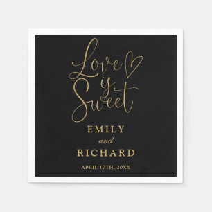 Servilleta De Papel El Amor Es Dulce Elegante Negro Y Boda De Oro