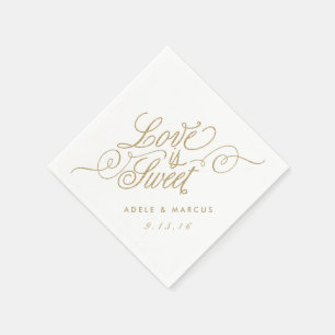 Servilleta De Papel "El amor es dulce" Purpurina de oro Napkins
