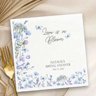 Servilleta De Papel El amor está en flor Azul Bridal Shower Flor silve