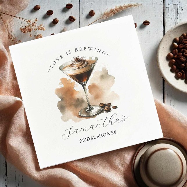 Servilleta De Papel El amor está preparando ducha de novia Espresso Ma (Bridal shower napkins coffee espresso martini theme illustrated art Do Tell A Belle)