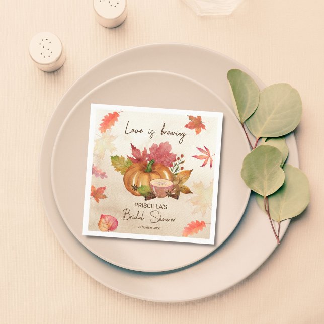 Servilleta De Papel El amor está preparando la ducha nupcial de otoño (Love is brewing fall autumn bridal shower monogrammed customized napkins template personalized decor)