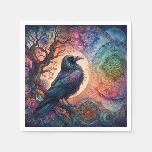 Servilleta De Papel El árbol del cuervo de la vida Mandala Pagan (Anverso)