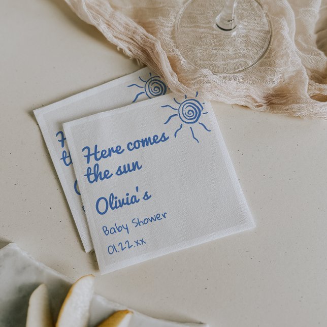 Servilleta De Papel El azul aquí viene el Baby Shower del hijo dibujad (Subido por el creador)