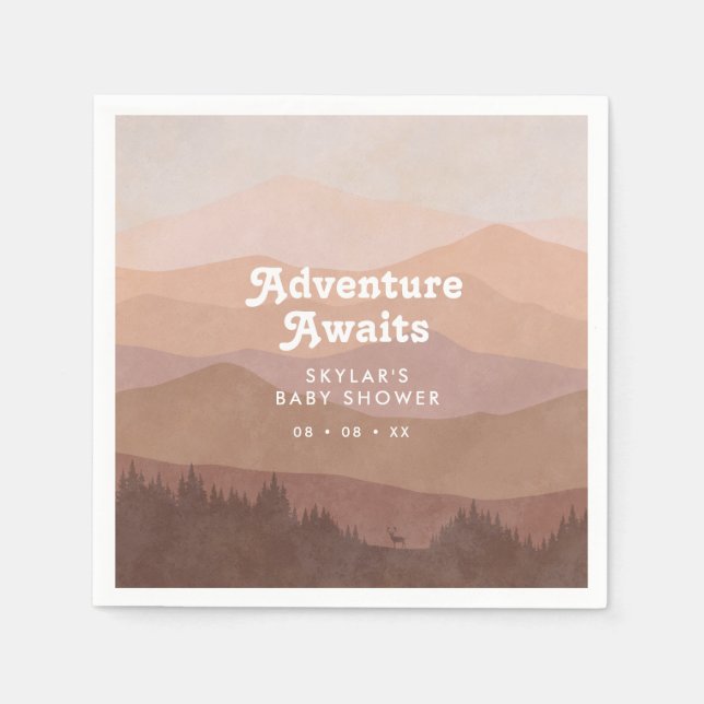 Servilleta De Papel El Baby Shower rosa retro de las montañas Boho (Anverso)