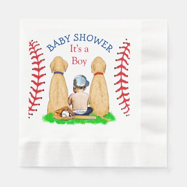Servilleta De Papel El béisbol de niños con el tema Baby Shower 2 Labs (Anverso)