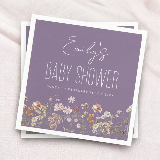 Servilleta De Papel El Boho Baby Shower Purple Wildflower En Bloom (Subido por el creador)