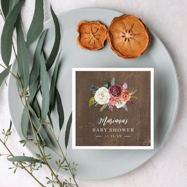 Servilleta De Papel El boho otoñal florece en Baby Shower personalizad (Subido por el creador)