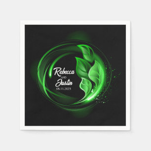 Servilleta De Papel El brillo verde deja el boho moderno negro