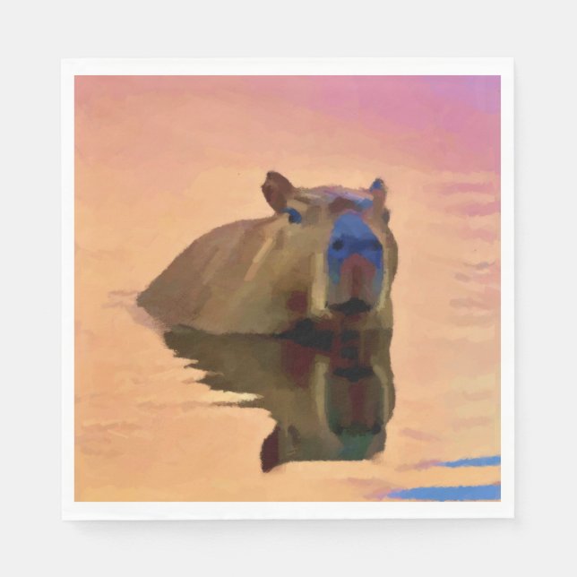 Servilleta De Papel El capibara emerge de un lago tranquilo (Anverso)