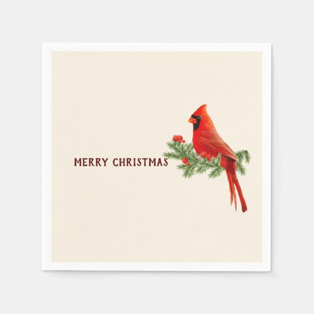 Servilleta De Papel El cardenal rojo Bird Merry Christmas Paper Napkin (Anverso)