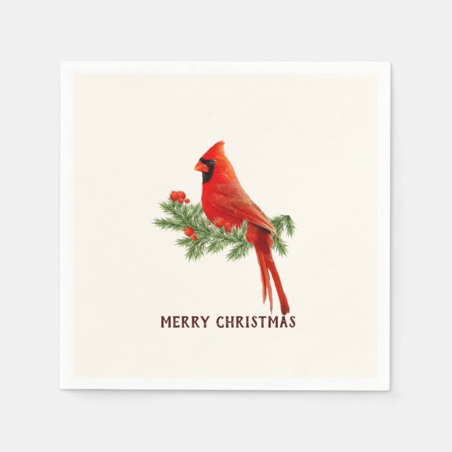 Servilleta De Papel El cardenal rojo Bird Merry Christmas Paper Napkin (Anverso)