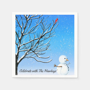 Servilleta De Papel El Cardenal y el Muñeco de Nieve