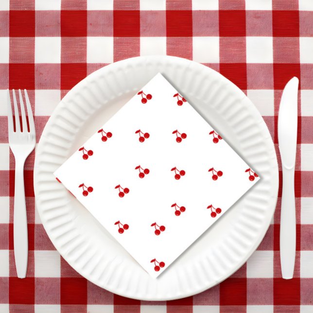 Servilleta De Papel El cerezo caprichoso sobre el tema del cerezo ( She's our Cherry on Top, Hand Drawn Birthday Party, ,Whimsical Cherry Coquette Theme, Retro Pink Re)