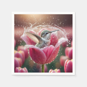 Servilleta De Papel El colibrí chocando en un tulipán