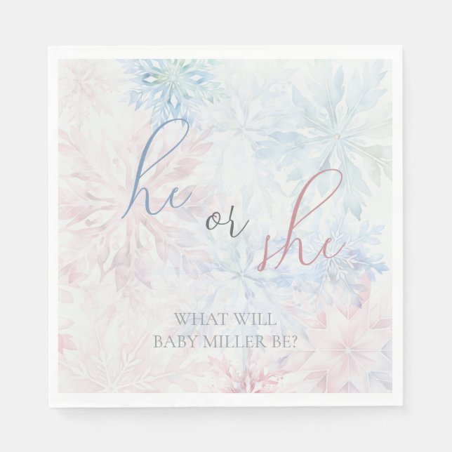 Servilleta De Papel El copo de nieve rosa azul en invierno (Anverso)