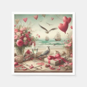 Servilleta De Papel El día de San Valentín costero/náutico