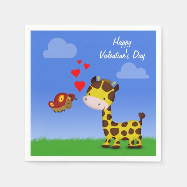 Servilleta De Papel El día de San Valentín de Giraffe y Mariposa (Anverso)