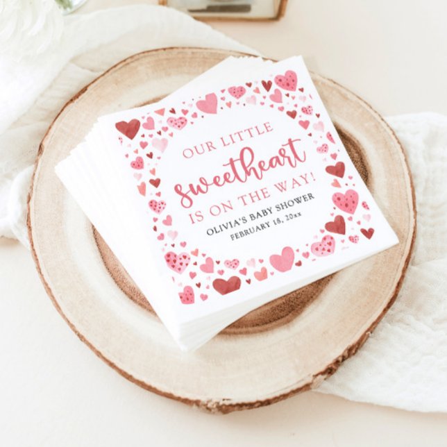 Servilleta De Papel El día de San Valentín Rosa Pequeño Querido Baby S (Watercolor Cute Pink and Red Hearts A Little Sweetheart Valentine's Day Baby Shower Napkins)