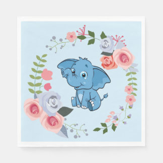 Servilleta De Papel El elefante Baby Shower floral de Blue Boy
