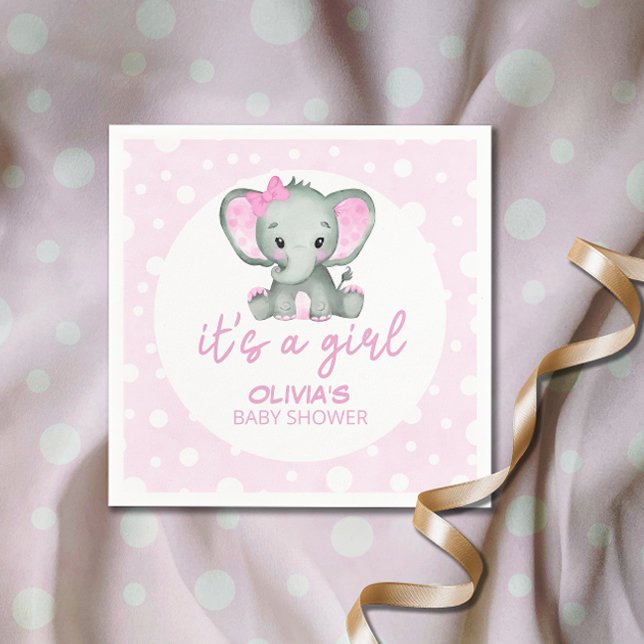 Servilleta De Papel El elefante lindo rosa es un Baby Shower Chica (Subido por el creador)