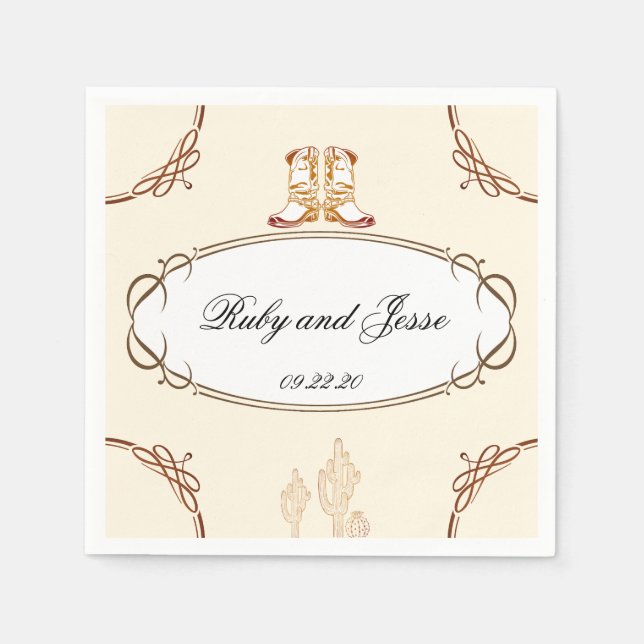 Servilleta De Papel El encantador Boda de Western Dark Brown (Anverso)
