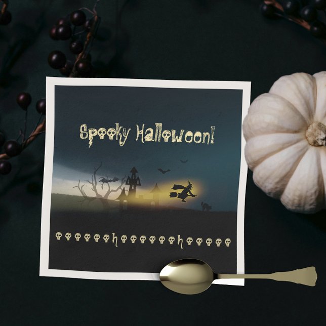 Servilleta De Papel El espeluznante Castillo de la Bruja de Halloween  (Spooky Halloween Witch Castle Bats Skulls Napkins ©Susanne Sachers - Sunny Mind Design 🌞)