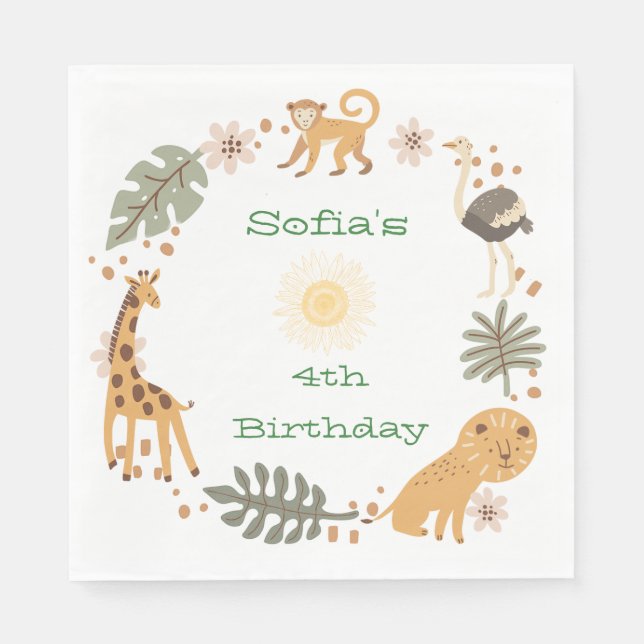 Servilleta De Papel El Fiesta de animales de la jungla de Sophia (Anverso)