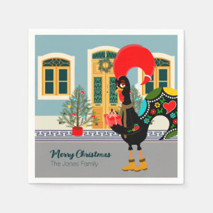 Servilleta De Papel El gallo portugués con un regalo de Navidad