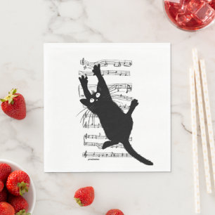 Servilleta De Papel El gato cuelga de notas musicales