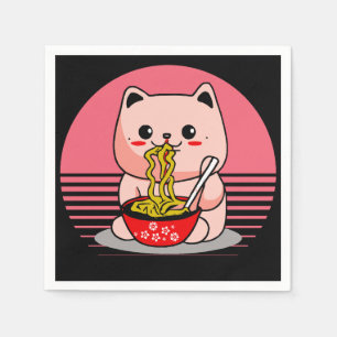 Servilleta De Papel El gato de Kawaii comiendo ramen