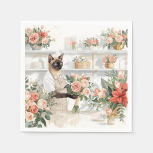 Servilleta De Papel El gato está arreglando flores de Navidad