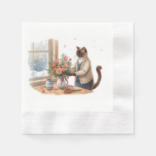 Servilleta De Papel El gato está arreglando flores de Navidad