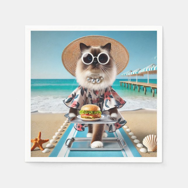 Servilleta De Papel El gato está comiendo Hamburger (Anverso)