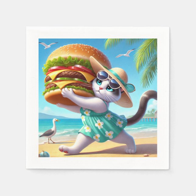 Servilleta De Papel El gato está comiendo Hamburger (Anverso)