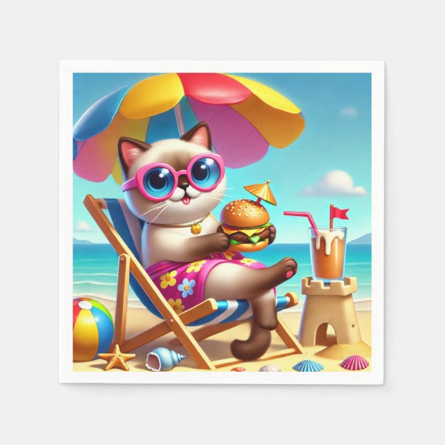 Servilleta De Papel El gato está comiendo Hamburger (Anverso)