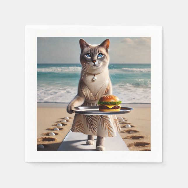 Servilleta De Papel El gato está sirviendo hamburguesa (Anverso)