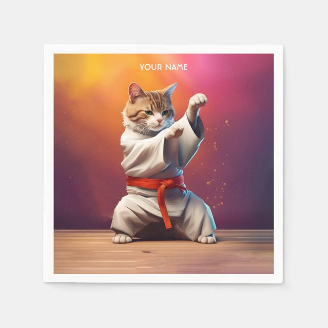 Servilleta De Papel El Gato Karateka En Kimono Taekwondo Kung Fu (Anverso)