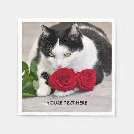 Servilleta De Papel El gato lindo con la rosa roja