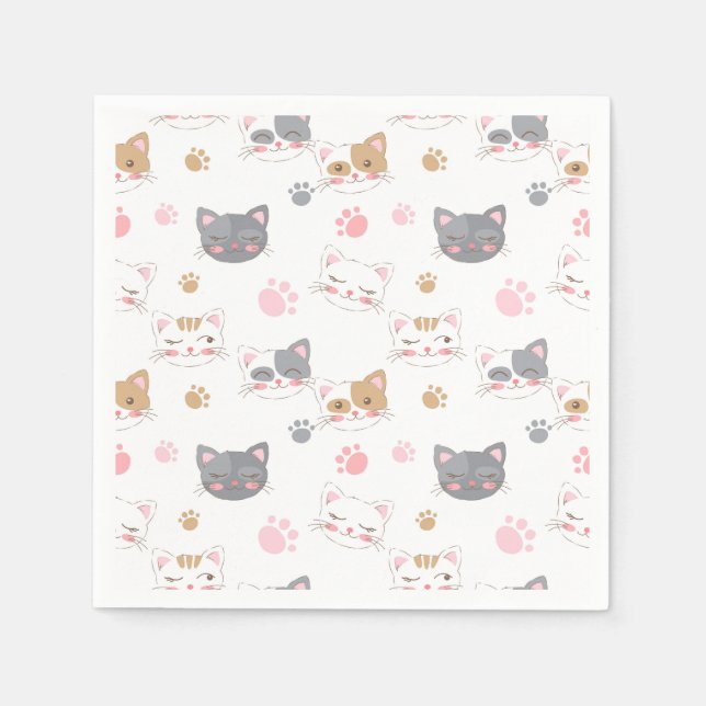 Servilleta De Papel El gato lindo se enfrenta a un patrón de gatos son (Anverso)