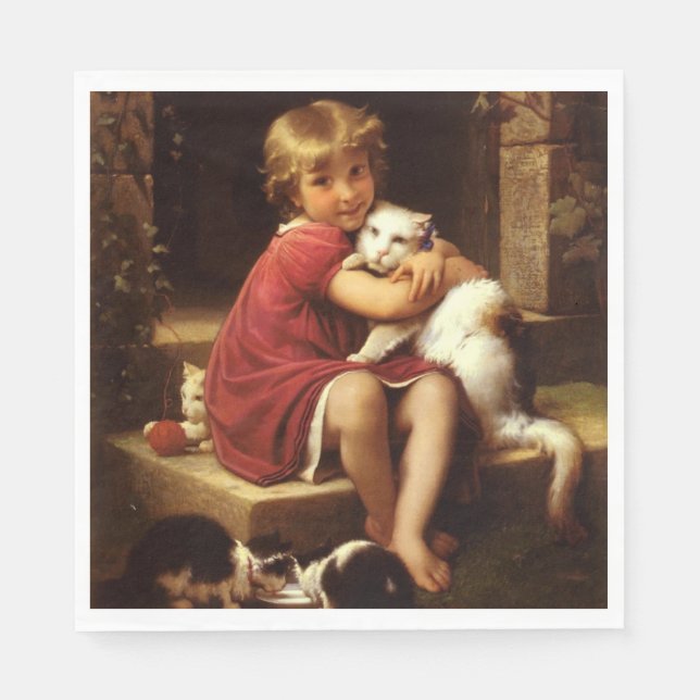 Servilleta De Papel El gato Mascota favorito del joven Chica (Perrault (Anverso)